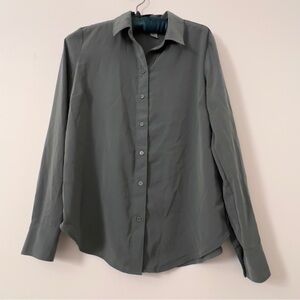 H&M Women's Solid Long Sleeve Button Down Shirt Size 4 Green Color Preowned
